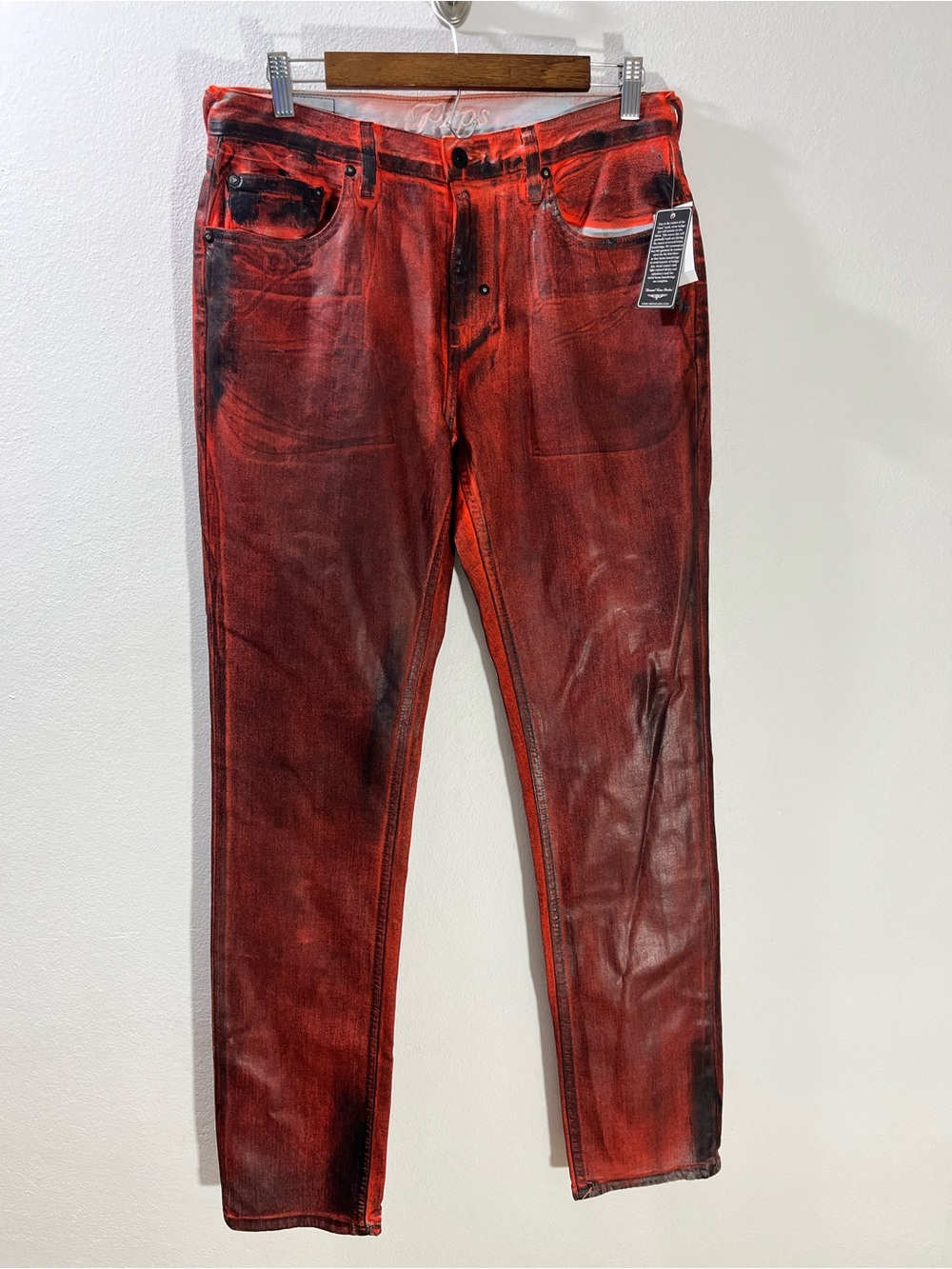 Prps Jeans Mens 31 X 34 Red Black Demon Straight Fit Coated Luxury Denim $328